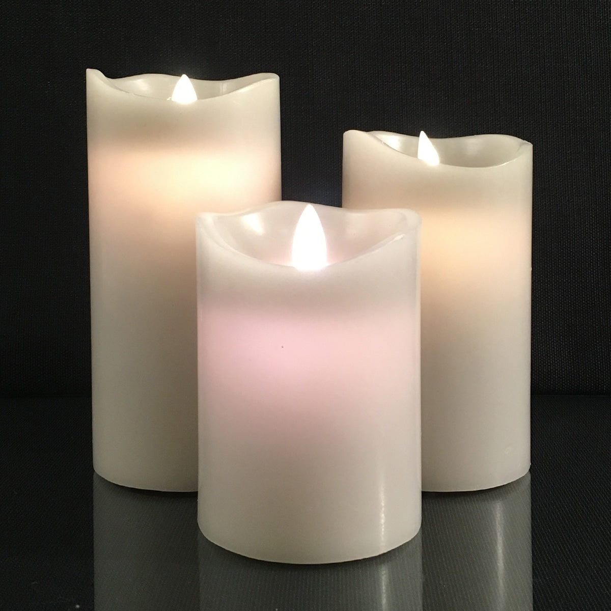 LED Block Candles 3-Piece Set with Moving 3D Flame and Remote