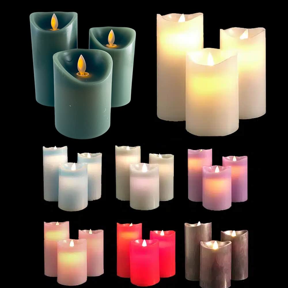 LED Block Candles 3-Piece Set with Moving 3D Flame and Remote