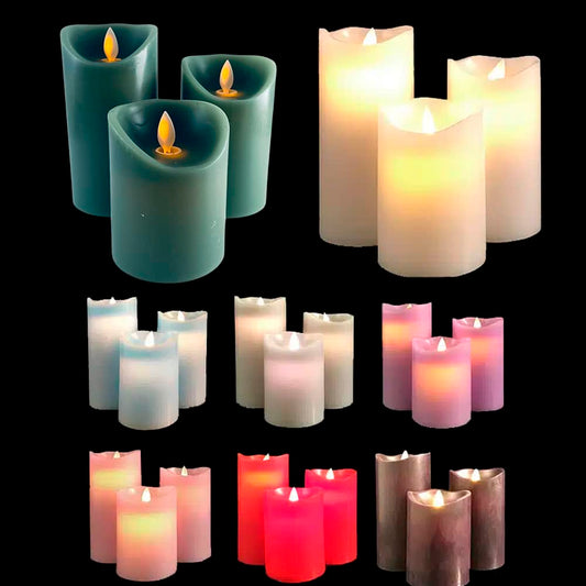 LED Block Candles 3-Piece Set with Moving 3D Flame and Remote