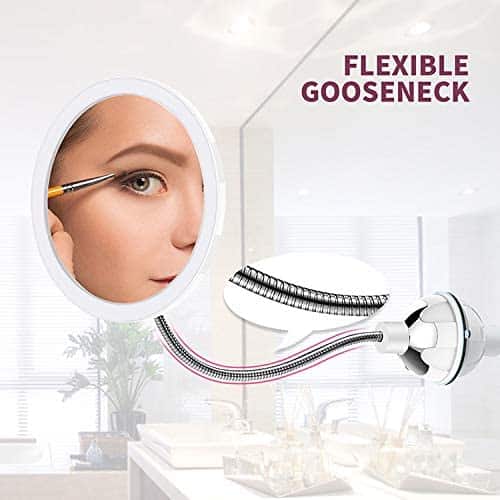 LED Makeup Mirror with Magnification, Suction Cup and Flexible Arm