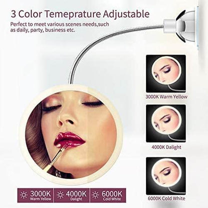 LED Makeup Mirror with Magnification, Suction Cup and Flexible Arm