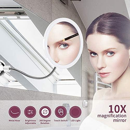 LED Makeup Mirror with Magnification, Suction Cup and Flexible Arm