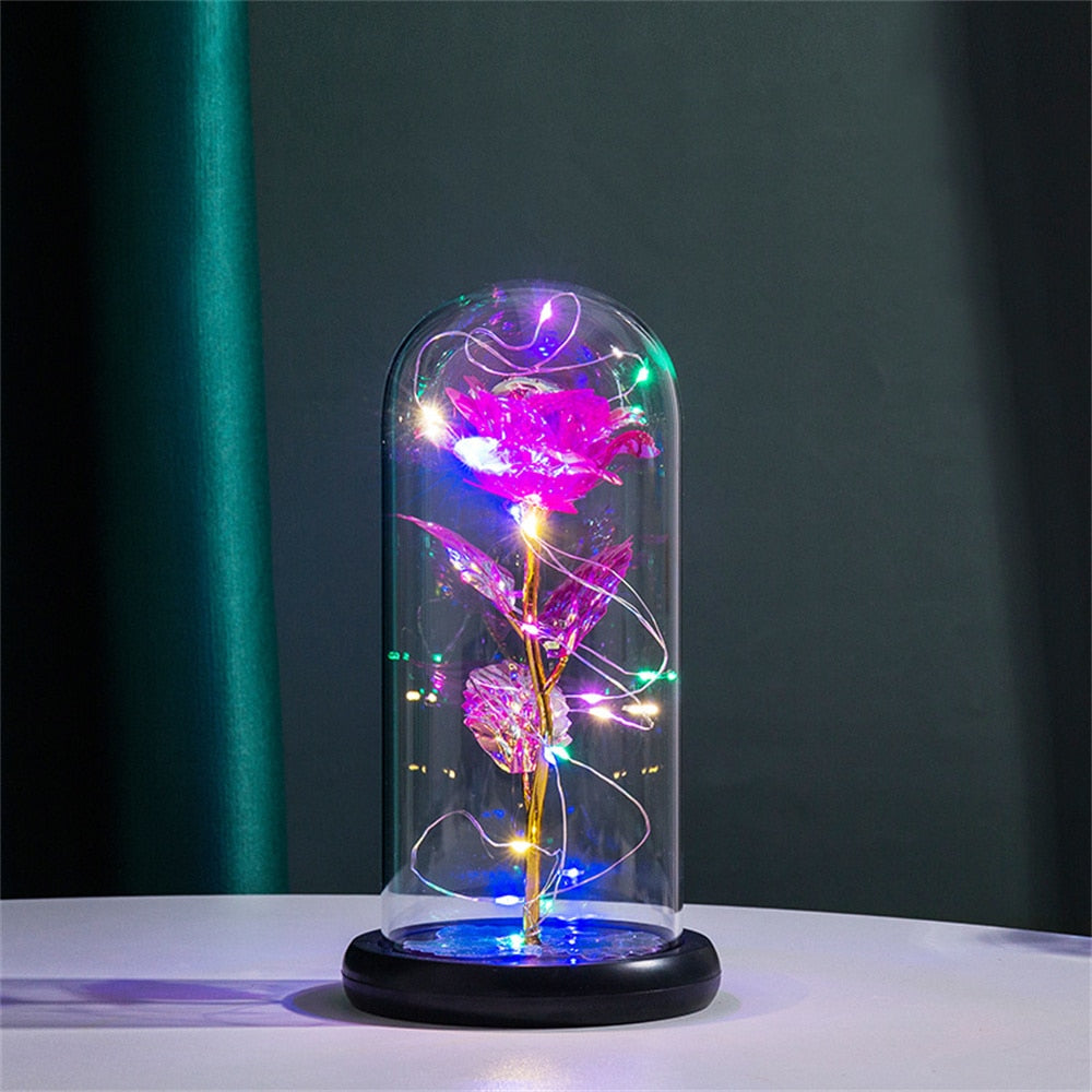 LED Rose Dome Light with Glass Cover and Wooden Base