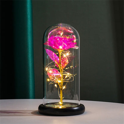 LED Rose Dome Light with Glass Cover and Wooden Base