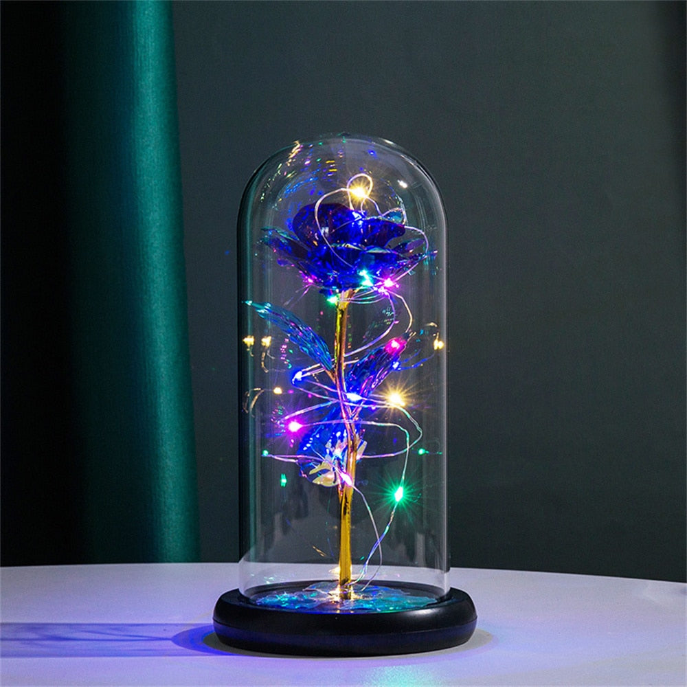 LED Rose Dome Light with Glass Cover and Wooden Base