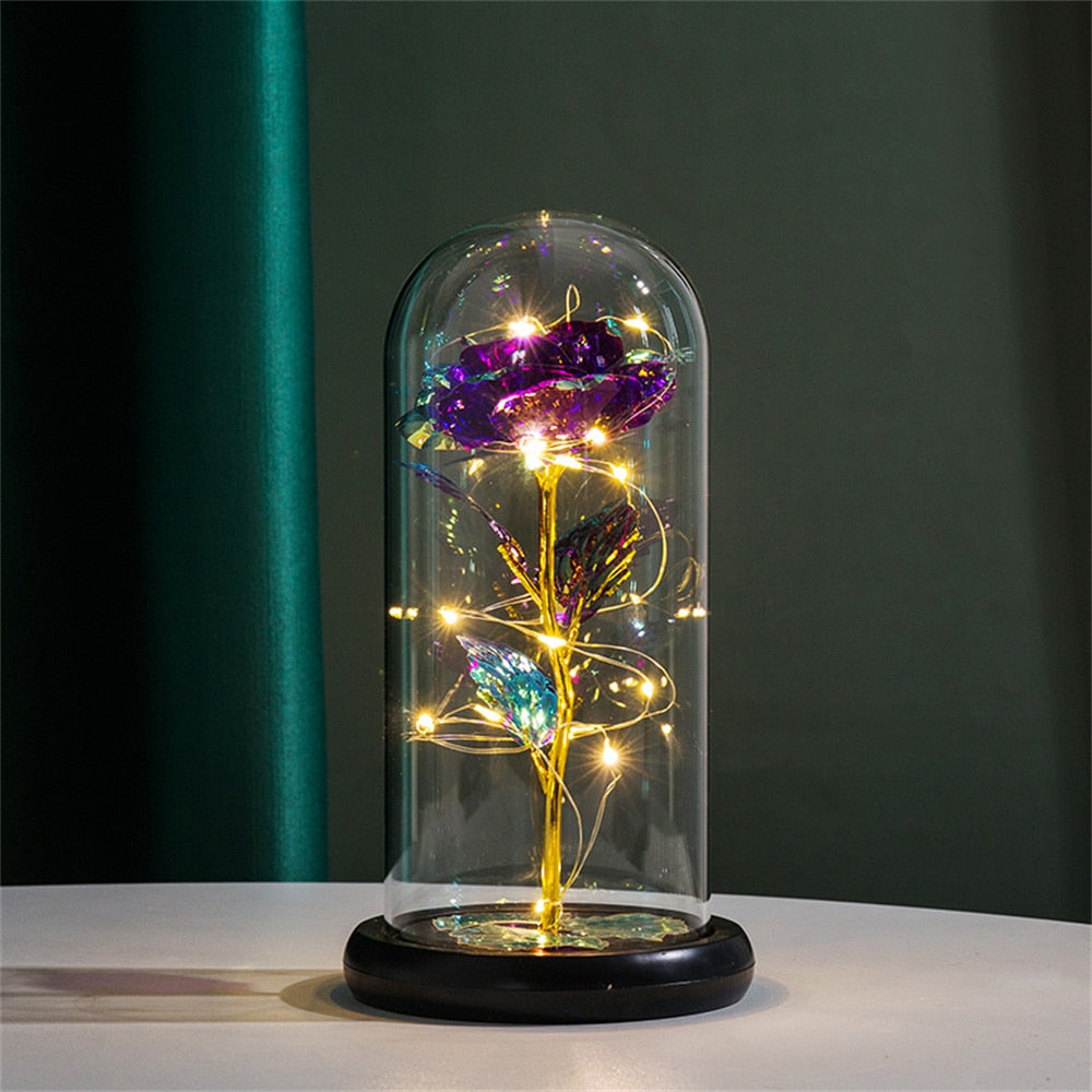 LED Rose Dome Light with Glass Cover and Wooden Base