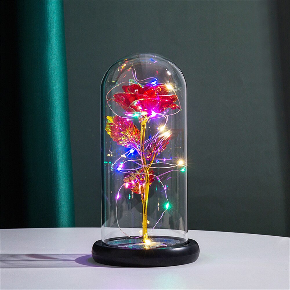 LED Rose Dome Light with Glass Cover and Wooden Base