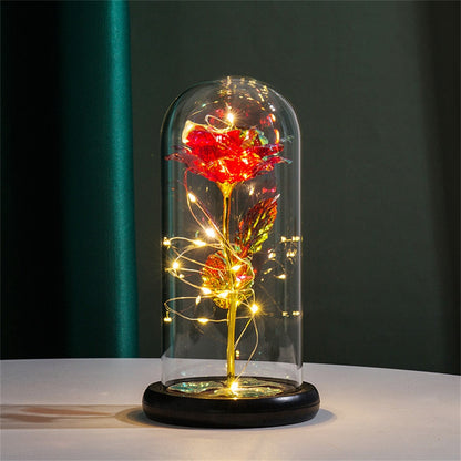 LED Rose Dome Light with Glass Cover and Wooden Base