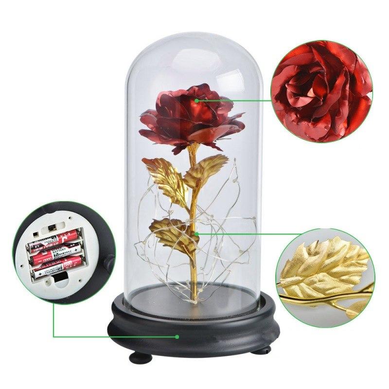 LED Rose Dome Light with Glass Cover and Wooden Base