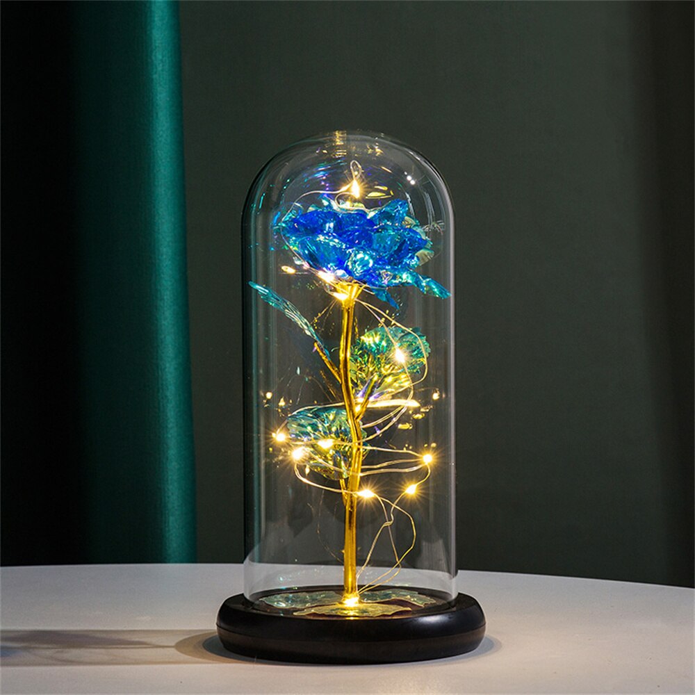 LED Rose Dome Light with Glass Cover and Wooden Base