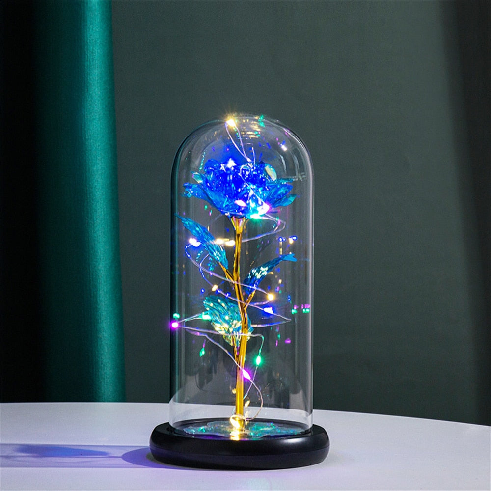 LED Rose Dome Light with Glass Cover and Wooden Base