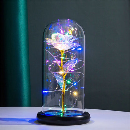 LED Rose Dome Light with Glass Cover and Wooden Base