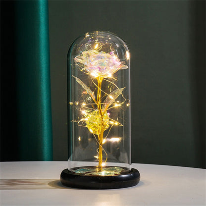 LED Rose Dome Light with Glass Cover and Wooden Base