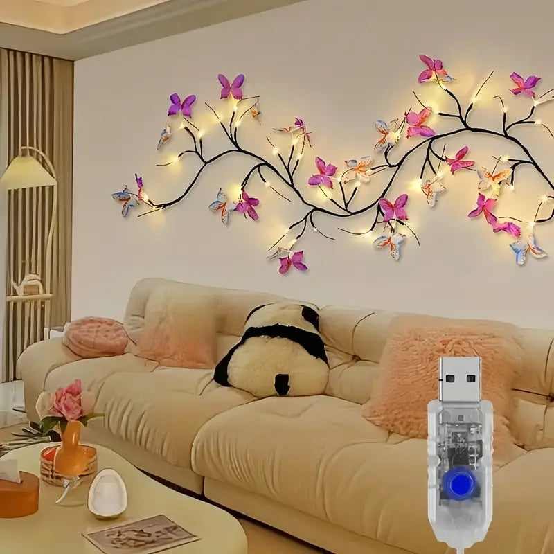 LED Willow Branch Fairy Light Tree with Butterfly Decor