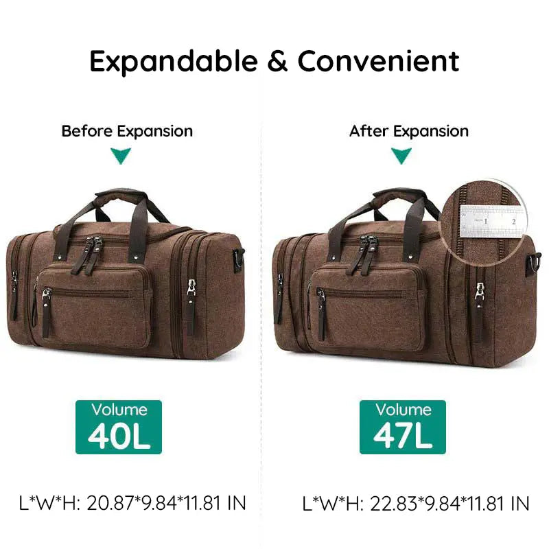 Large Capacity Canvas Travel Duffel Bag with Expandable Storage