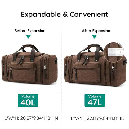 Large Capacity Canvas Travel Duffel Bag with Expandable Storage