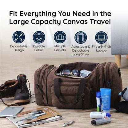 Large Capacity Canvas Travel Duffel Bag with Expandable Storage