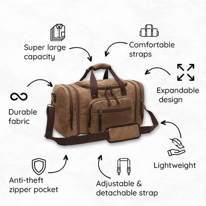 Large Capacity Canvas Travel Duffel Bag with Expandable Storage