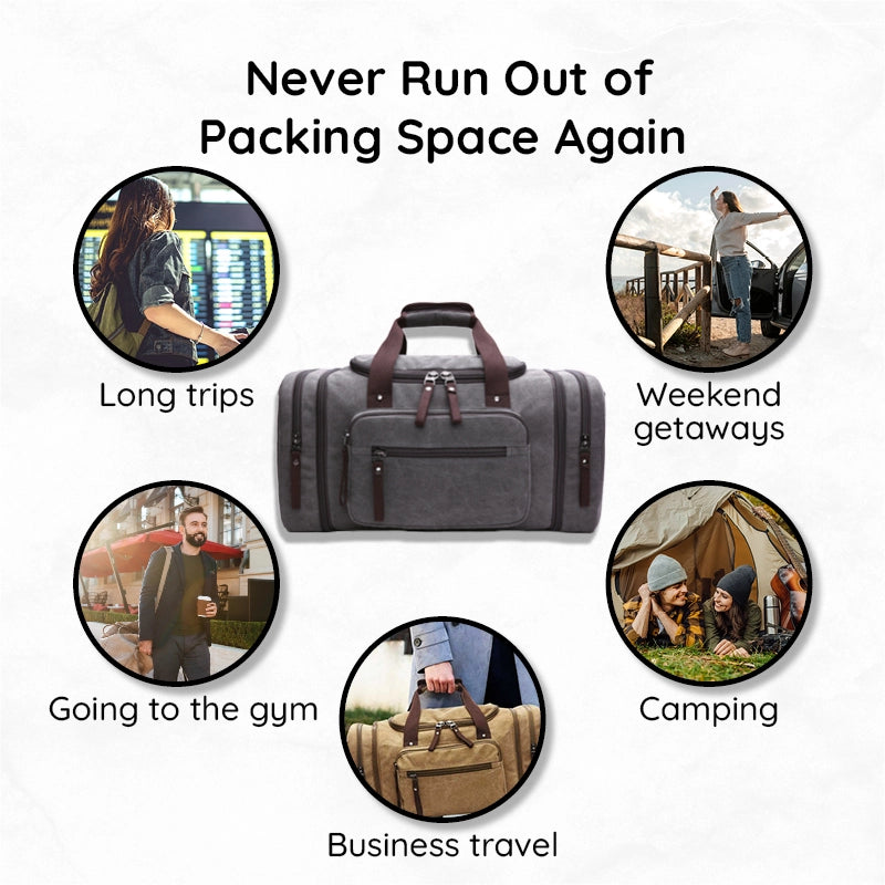 Large Capacity Canvas Travel Duffel Bag with Expandable Storage