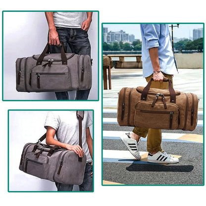 Large Capacity Canvas Travel Duffel Bag with Expandable Storage