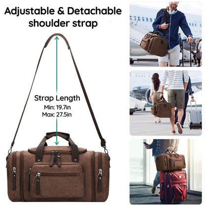 Large Capacity Canvas Travel Duffel Bag with Expandable Storage