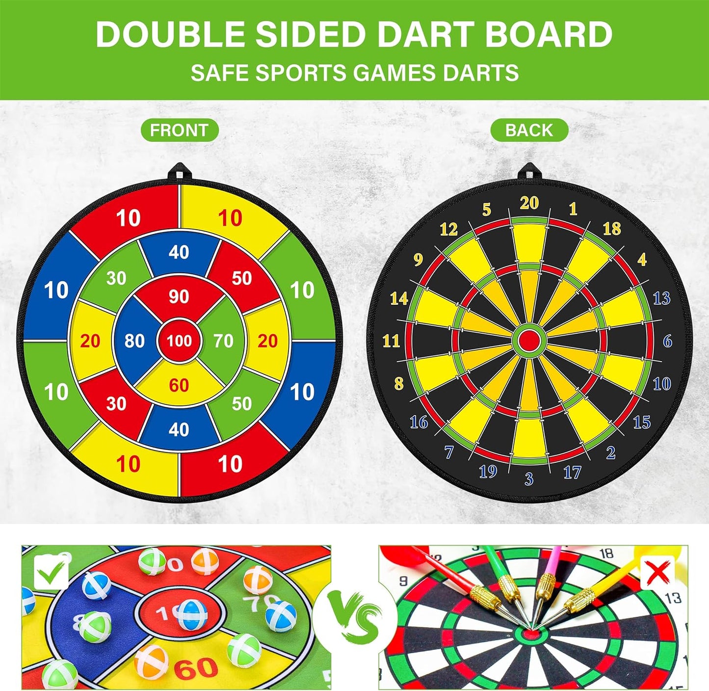 Large Double Sided Dartboard for Kids Educational Target Game Set