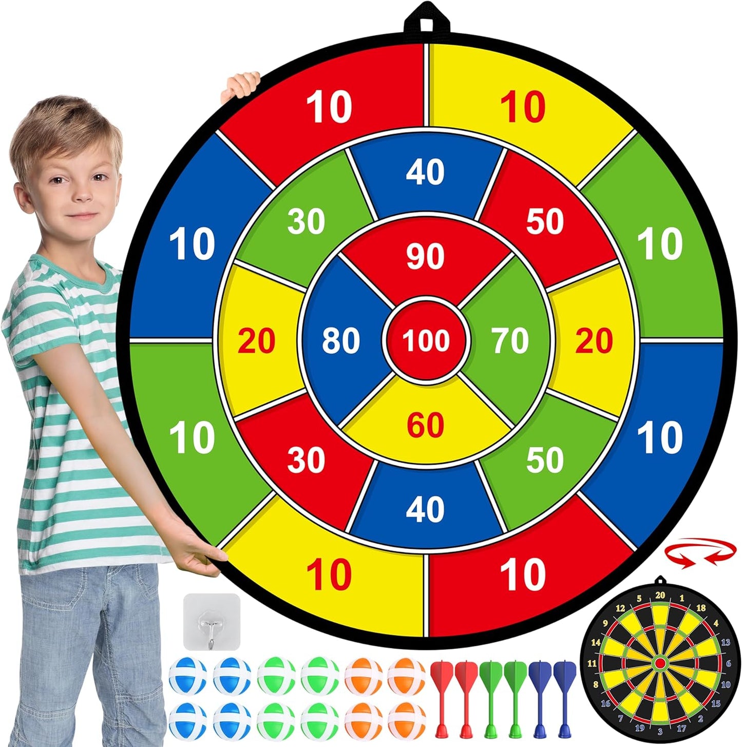 Large Double Sided Dartboard for Kids Educational Target Game Set