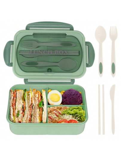 Leak Proof 1200ml Adult Bento Lunch Box with Cutlery and 3 Compartments