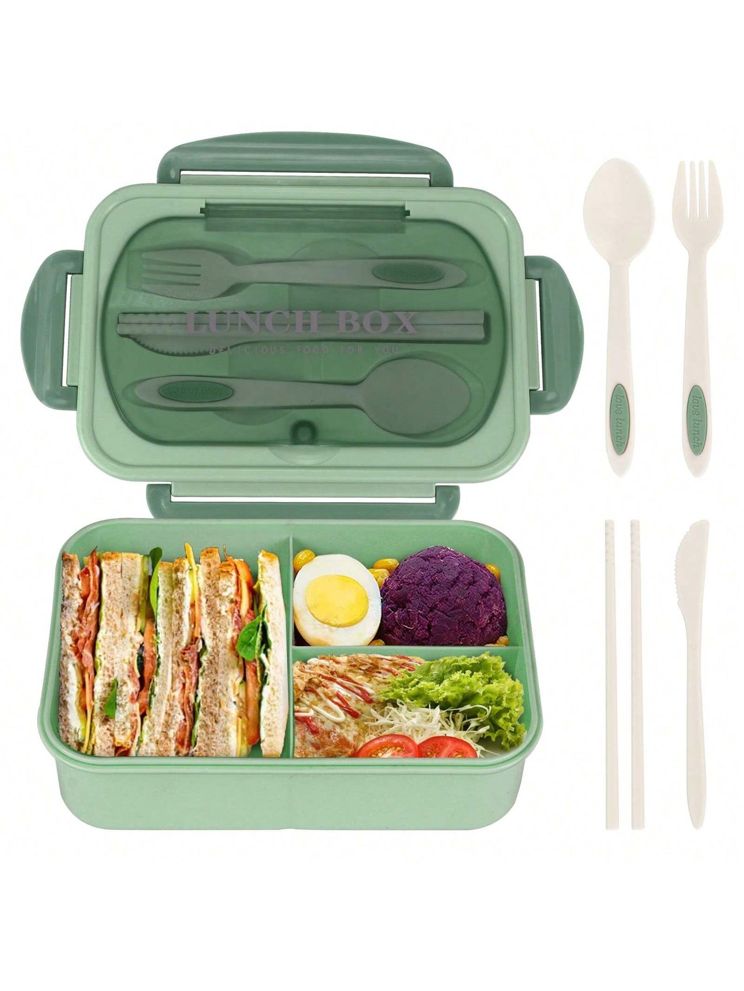 Leak Proof 1200ml Adult Bento Lunch Box with Cutlery and 3 Compartments
