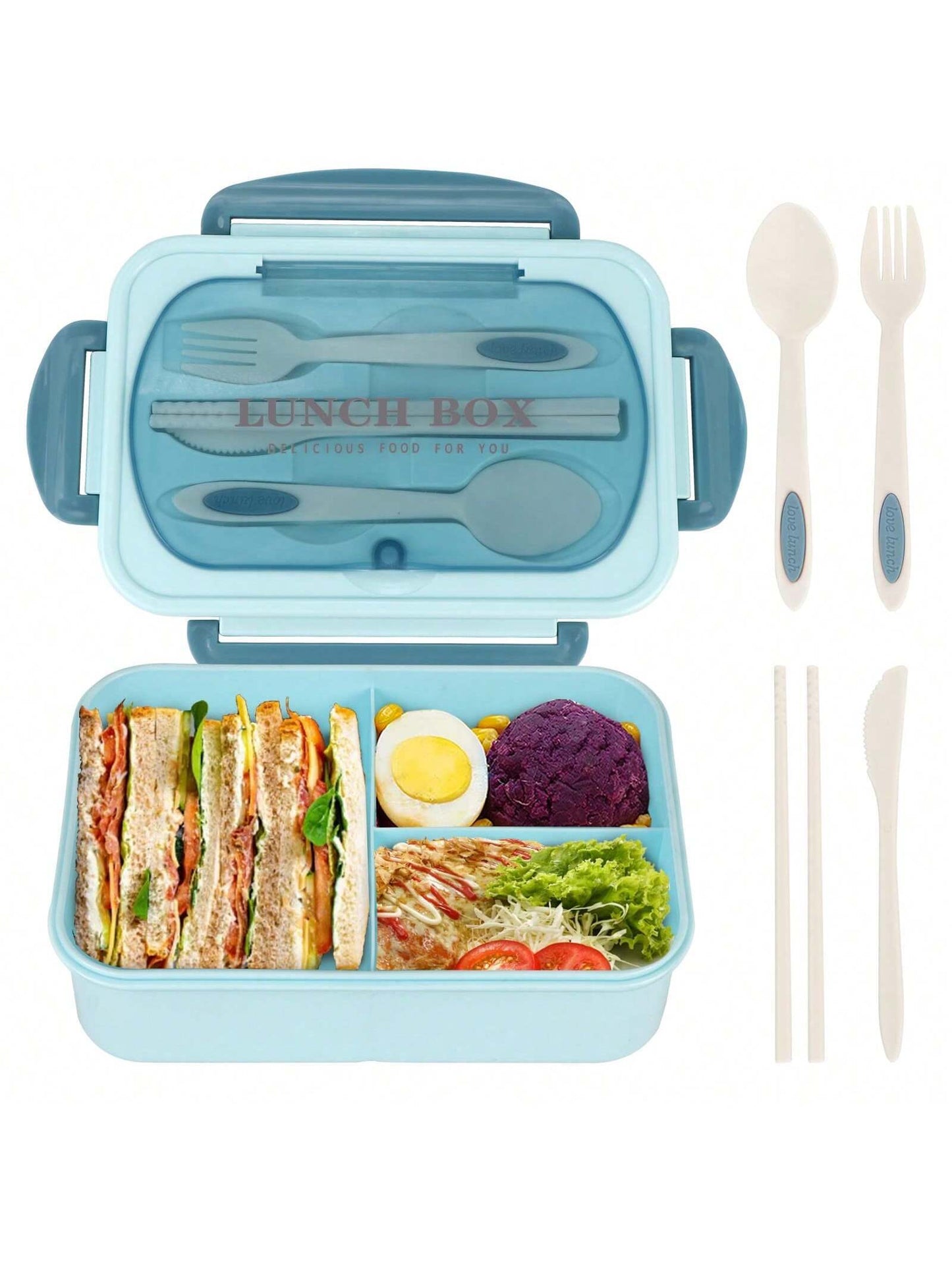 Leak Proof 1200ml Adult Bento Lunch Box with Cutlery and 3 Compartments