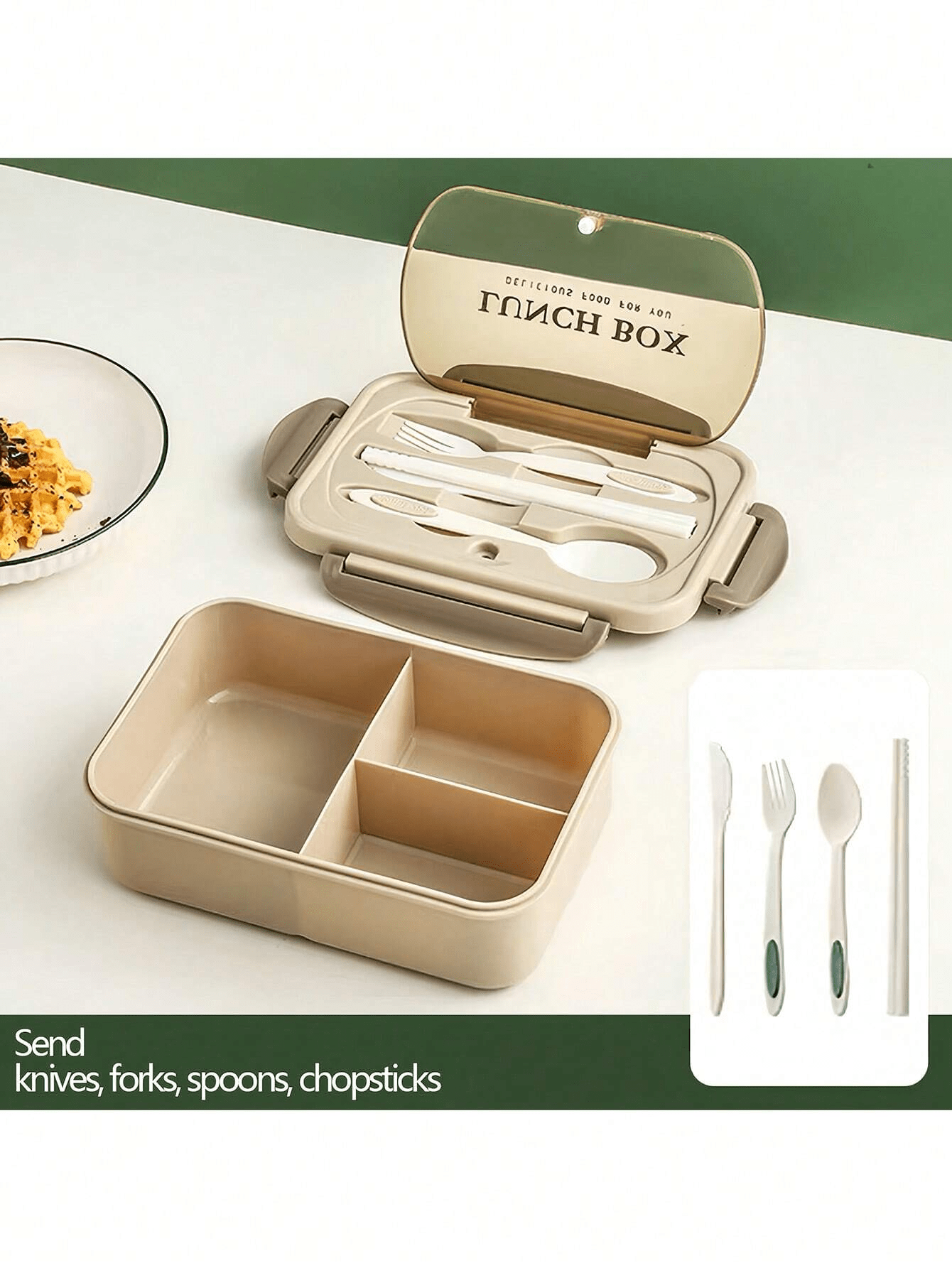 Leak Proof 1200ml Adult Bento Lunch Box with Cutlery and 3 Compartments