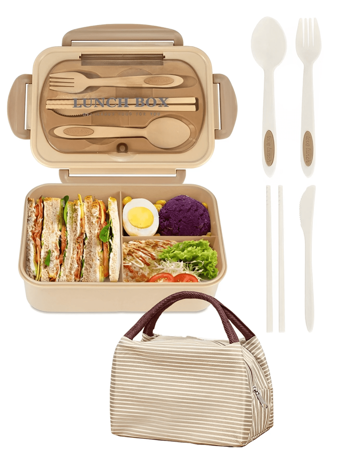 Leak Proof 1200ml Adult Bento Lunch Box with Cutlery and 3 Compartments
