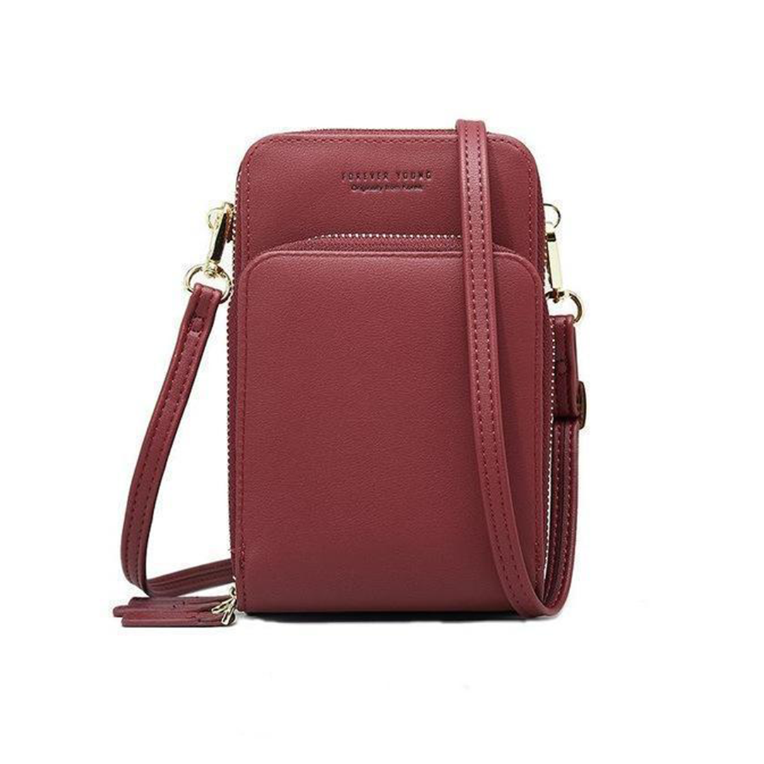 Leather Phone Purse with Secure Compartments and Adjustable Shoulder Strap