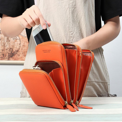 Leather Phone Purse with Secure Compartments and Adjustable Shoulder Strap