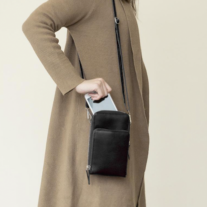 Leather Phone Purse with Secure Compartments and Adjustable Shoulder Strap