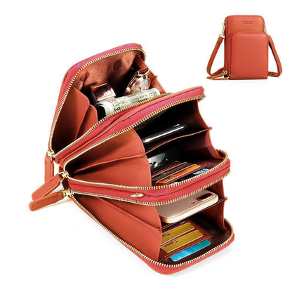 Leather Phone Purse with Secure Compartments and Adjustable Shoulder Strap