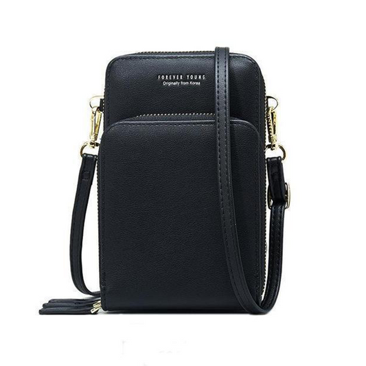 Leather Phone Purse with Secure Compartments and Adjustable Shoulder Strap