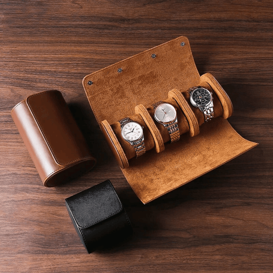 Leather Travel Watch Case with Snap Closure for 1–3 Watches
