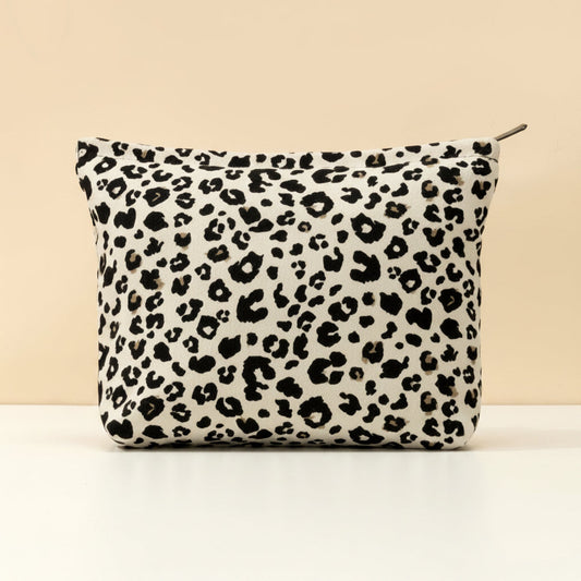 Pochette porta cosmetici con stampa leopardata, borsa organizer da viaggio per il trucco