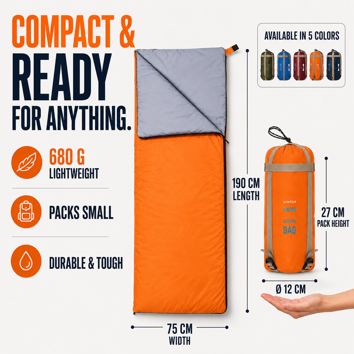 Lightweight Envelope Sleeping Bag for Three-Season Camping