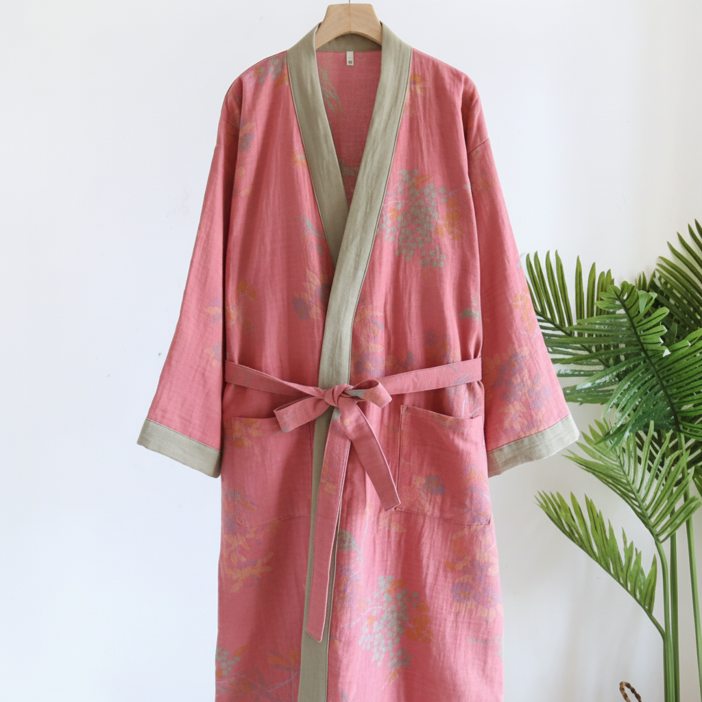 Peignoir léger en nid d’abeille, style rétro, séchage rapide, robe d’intérieur