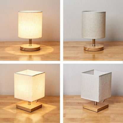 LinenWood Minimalist Table Lamp with Wooden Base and Linen Shade