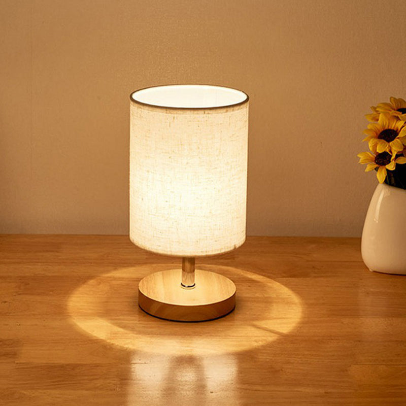 LinenWood Minimalist Table Lamp with Wooden Base and Linen Shade