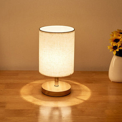 LinenWood Minimalist Table Lamp with Wooden Base and Linen Shade