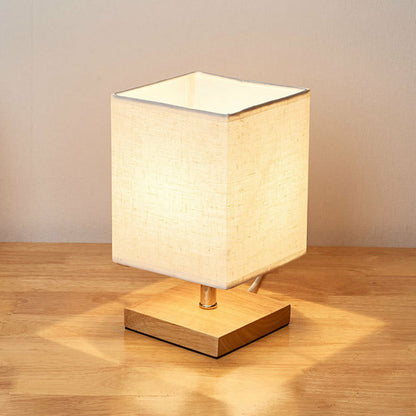LinenWood Minimalist Table Lamp with Wooden Base and Linen Shade