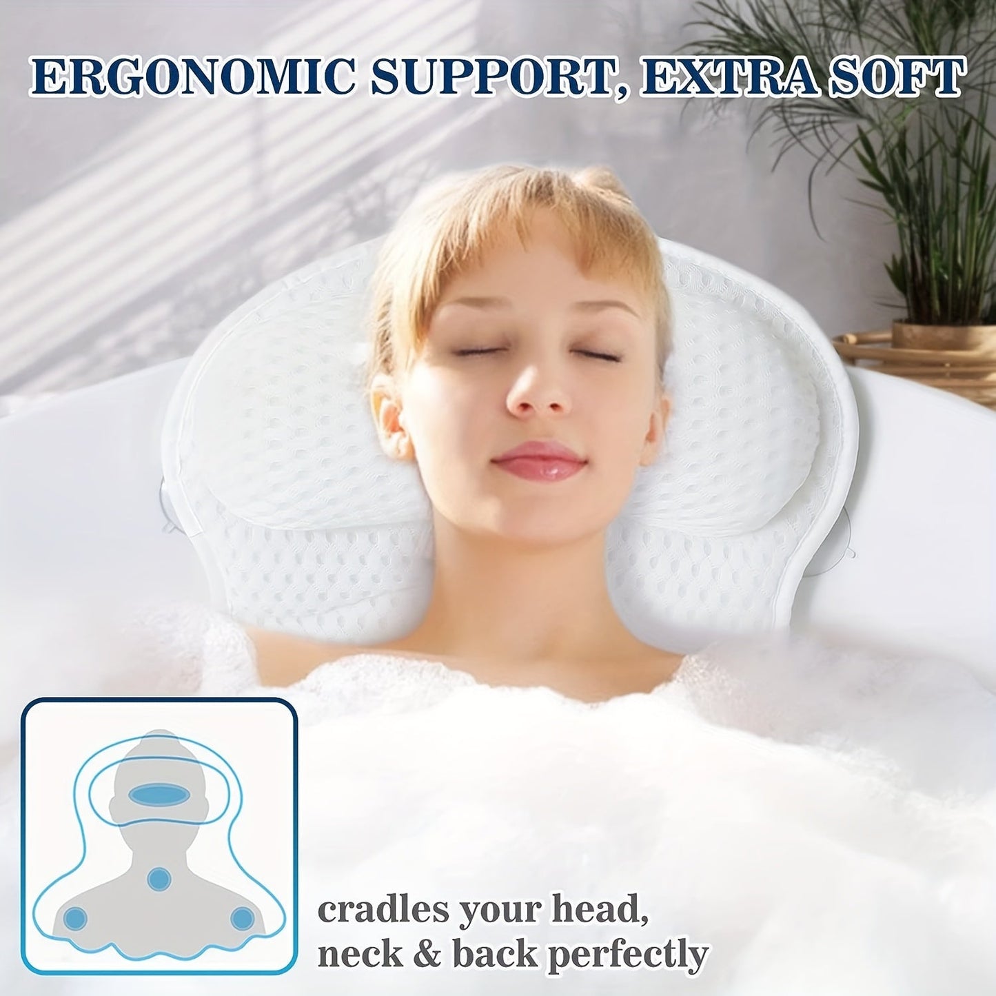 LuxieSpa 4D Bath Pillow Neck and Back Support Cushion