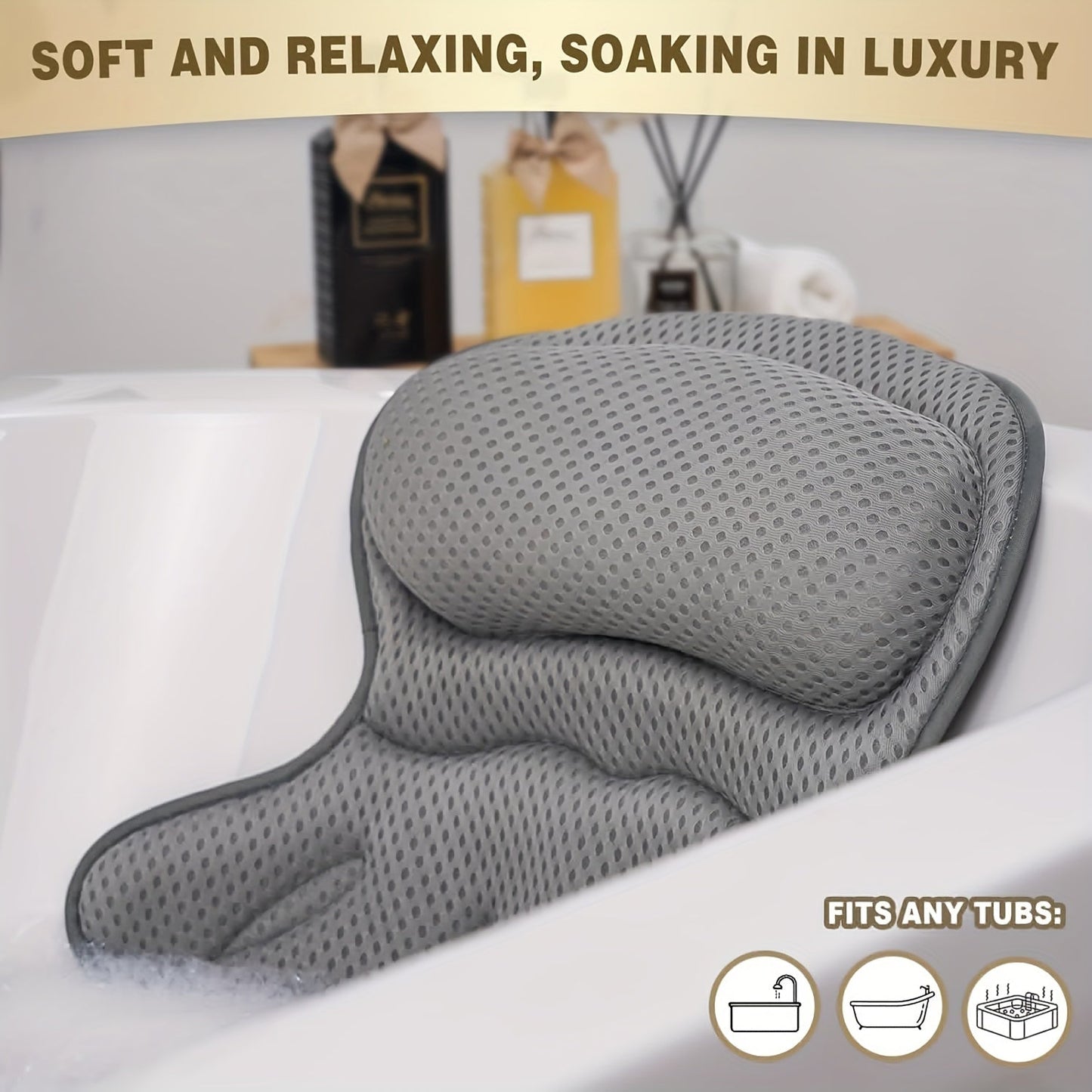 LuxieSpa 4D Bath Pillow Neck and Back Support Cushion