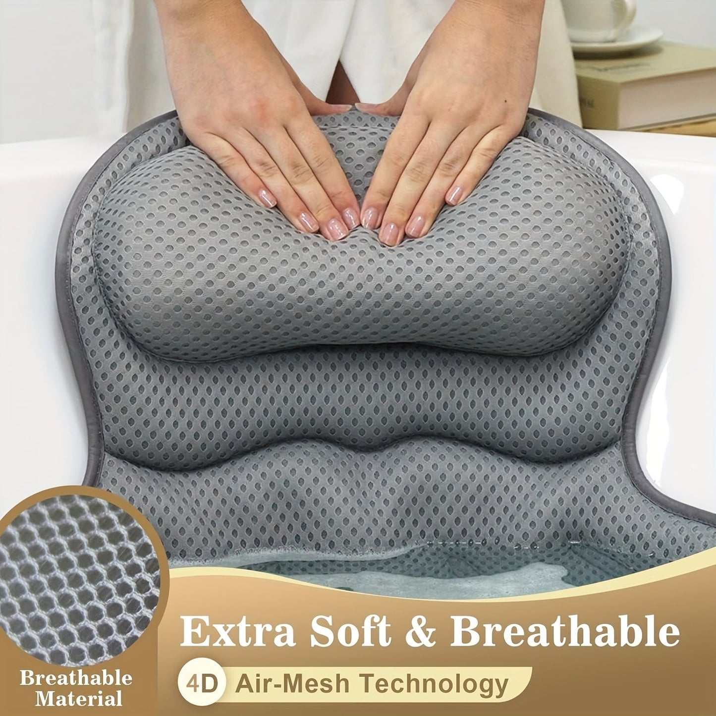 LuxieSpa 4D Bath Pillow Neck and Back Support Cushion