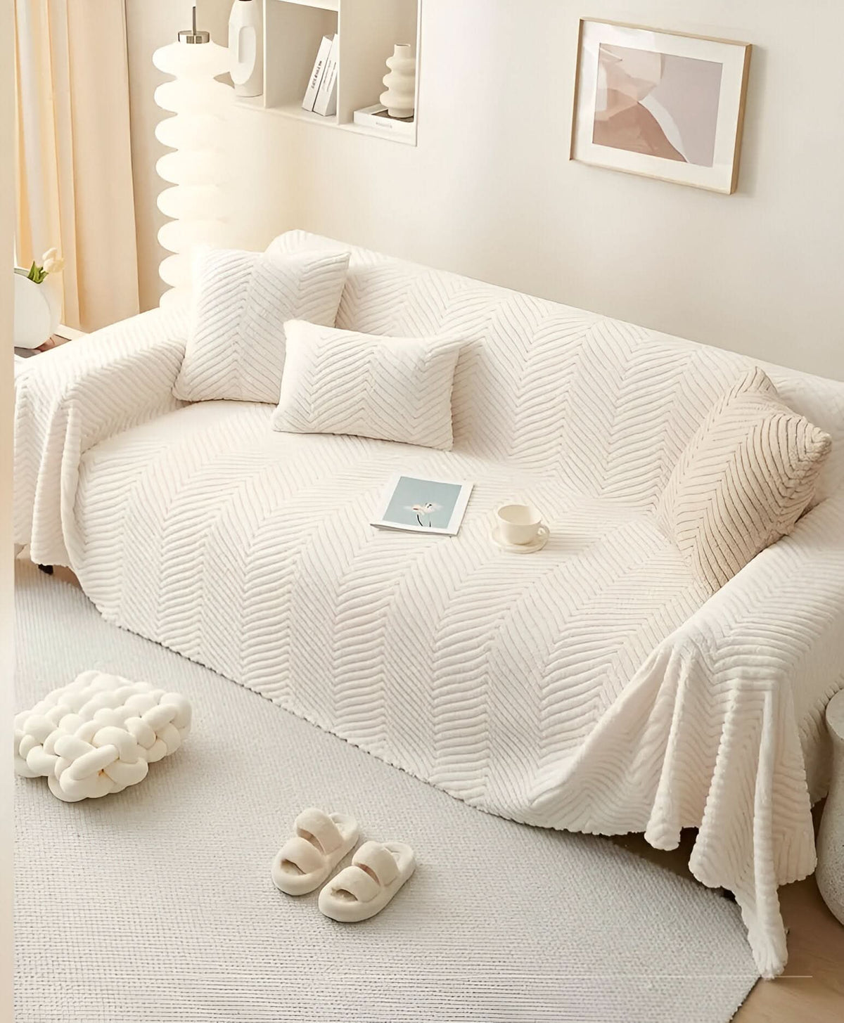 LuxuraWrap Sofa Cover – Soft Geometric Non-Slip Pet-Friendly Couch Protector