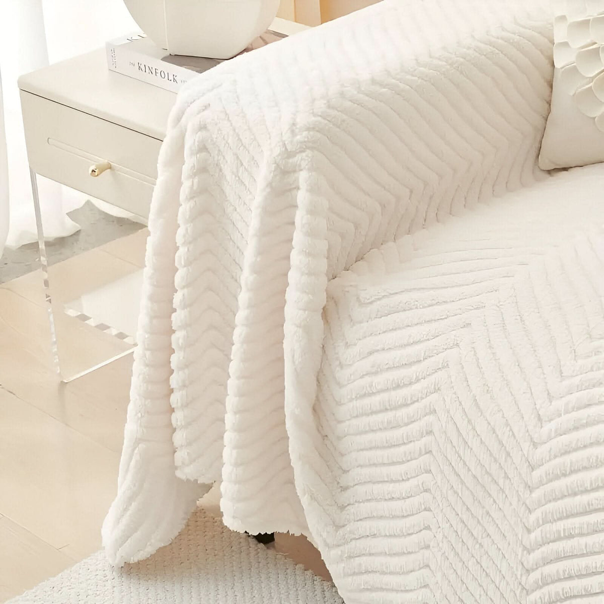 LuxuraWrap Sofa Cover – Soft Geometric Non-Slip Pet-Friendly Couch Protector